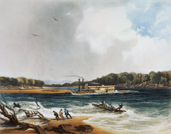 The Steamer Yellow-Stone on the 19th April 1833, plate 4 from volume 2 of `Travels in the Interior o od Karl Bodmer