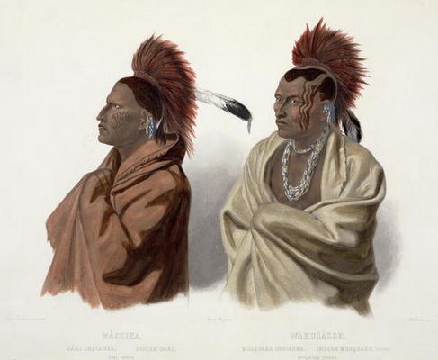 Massika, a Saki Indian, and Wakusasse, a Musquake Indian, plate 3 from Volume 2 of 'Travels in the I od Karl Bodmer