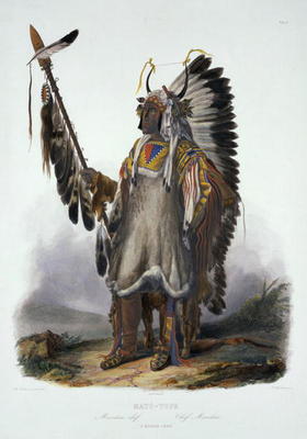 Mato-Tope, a Mandan Chief, plate 13 from Volume 2 of 'Travels in the Interior of North America', eng od Karl Bodmer