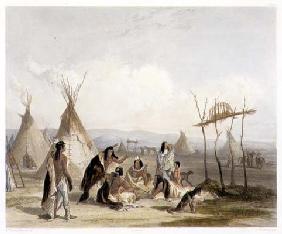 Funeral Scaffold of a Sioux Chief near Fort Pierre, plate 11 from Volume 2 of 'Travels in the Interi