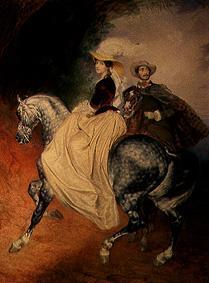 Portrait J.I. Mjussora and E.Mjussar to horse od Karl Pavlovich Bryullov