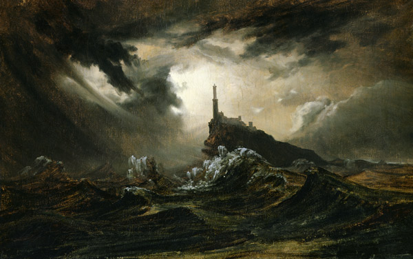 Stormy sea with Lighthouse od Carl Eduard Ferdinand Blechen