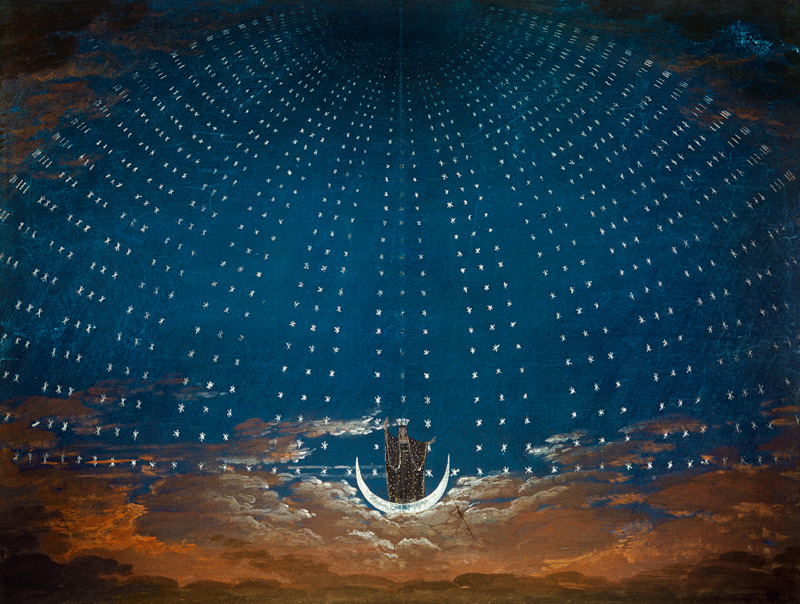 Outline for the stage set for Mozart's Zauberflöte, I. Act, VI. Scene: Entrance to the Queen's palac od Karl Friedrich Schinkel
