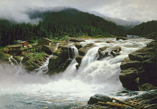 Norwegian Waterfall, at Lofor in Valders od Karl Paul Themistocles von Eckenbrecher