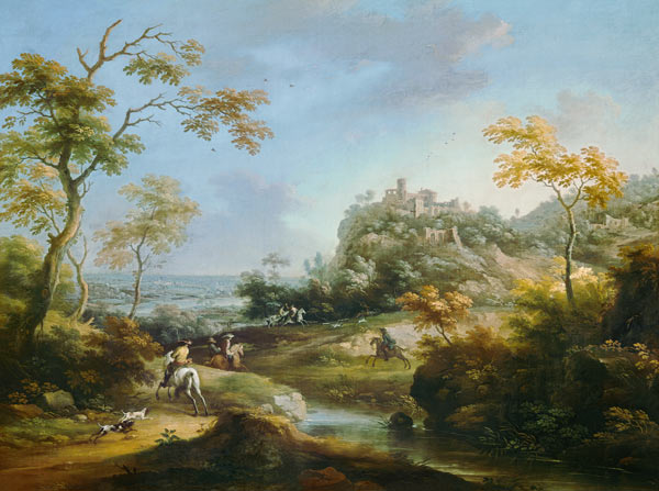 Landscape with stag-hunt. od Karl Ruthart