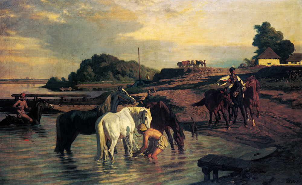 Horses at the Theiss. od Károly Lotz