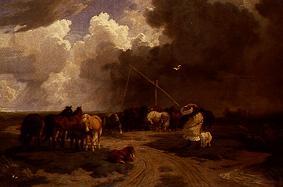 Pusztalandschaft with horse herd and storm pulling up. od Károly Lotz