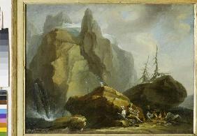 Mountainlandscape with resting Mountaineers and the Painter