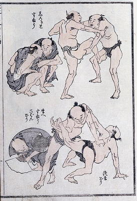Studies of gestures and postures of wrestlers, from a Manga (colour woodblock print) od Katsushika Hokusai