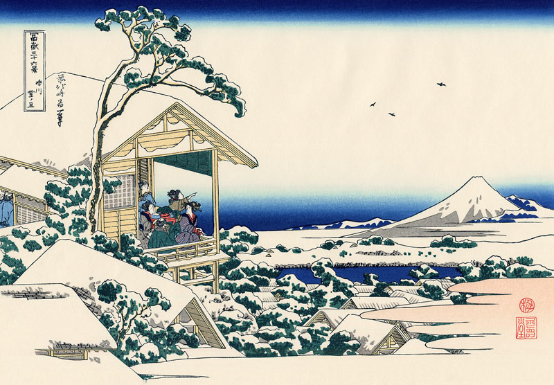 Tea house at Koishikawa. The morning after a snowfall (from a Series "36 Views of Mount Fuji") od Katsushika Hokusai