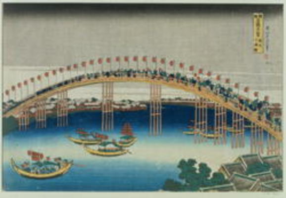Procession over a Bridge (colour woodblock print) od Katsushika Hokusai
