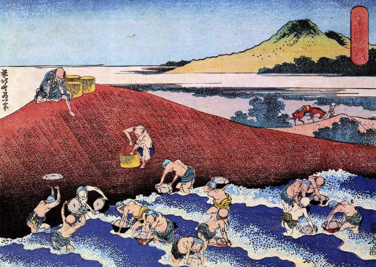 Ocean landscape with fishermen (from a Series "One Thousand Pictures of the Ocean") od Katsushika Hokusai