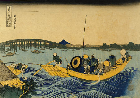 View Of The Evening Glow At Ryogoku Bridge From Onmayagashi od Katsushika Hokusai