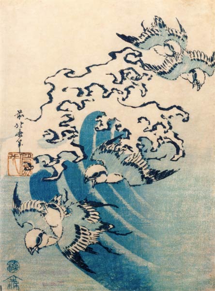 Waves and Birds, c.1825 (colour woodblock print) od Katsushika Hokusai