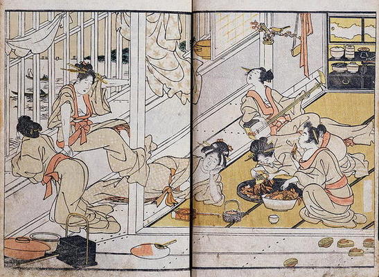 Women eating, from a Manga (colour woodblock print) od Katsushika Hokusai