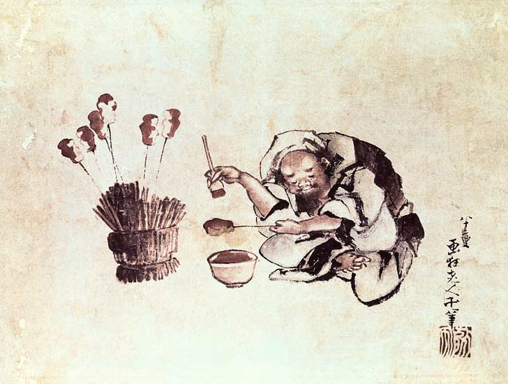 Craftsman painting toys (pen & ink and w/c on paper) od Katsushika Hokusai