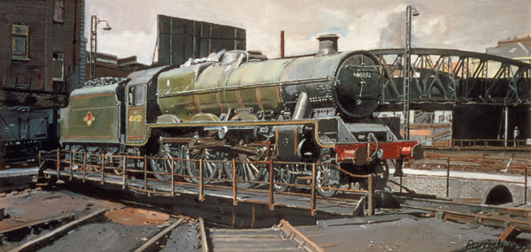 Jubilee Turnaround, Hawke 45652 Jubilee Class Locomotive on Camden turntable, London (oil on canvas) od Kevin 