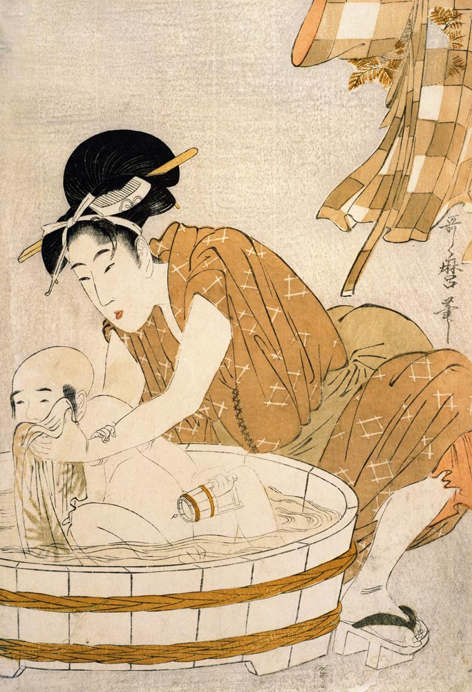 The Bath, Edo period (1603-1868) (coloured woodblock print) od Kitagawa  Utamaro
