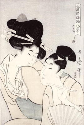The pleasure of conversation, from the series 'Tosei Kobutsu hakkei' (Eight Modern Behaviours) c.180 od Kitagawa  Utamaro