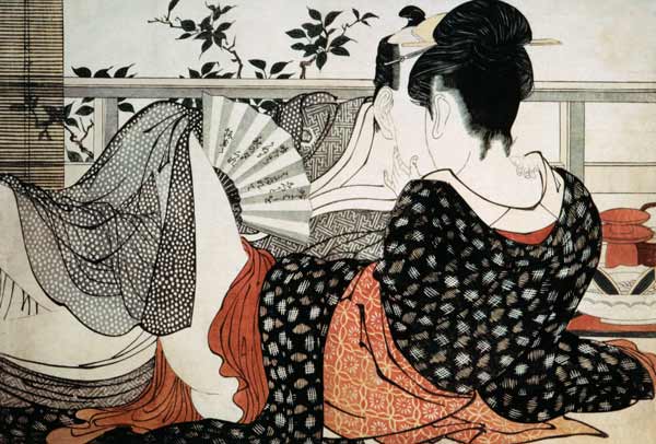 Lovers from the 'Poem of the Pillow', ('Uta makura') od Kitagawa  Utamaro