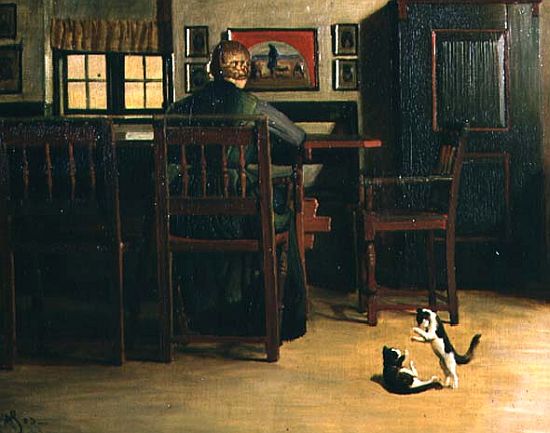 Interior with Playful Kittens od Knud Sinding