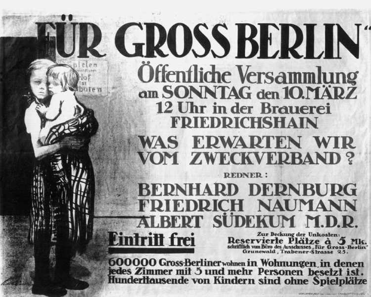 Mit einer Zeichnung von Käthe Kollwitz wirbt 1912 der Ausschuss Für Gross-Berlin für öffentliche Ver od Käthe Kollwitz