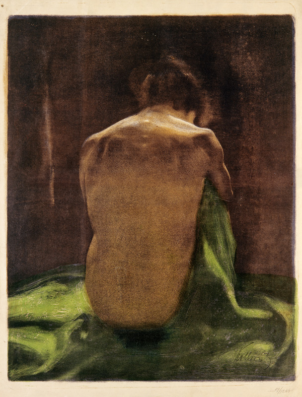 Weiblicher Rückenakt auf grünem Tuch od Käthe Kollwitz