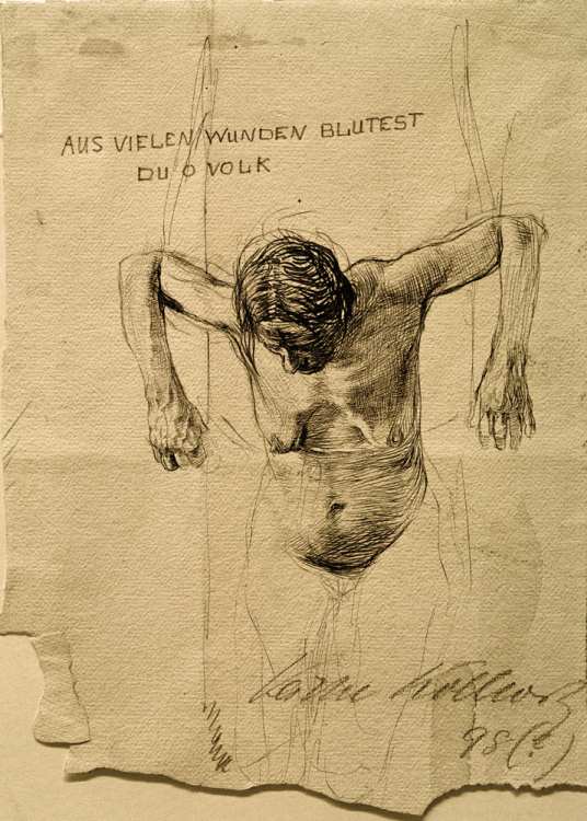 Nude study for engraving 'Aus vielen Wunden blutest du, o Volk' od Käthe Kollwitz