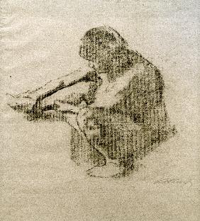 Seated woman in left profile