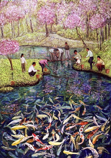 Fishing, 1996 (gouache on silk)  od Komi  Chen