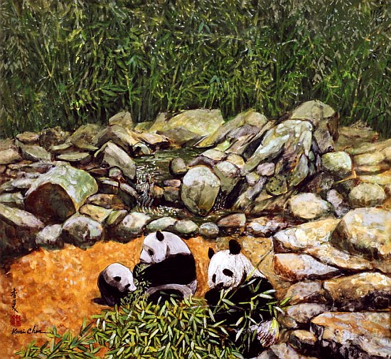 Happy Family (Pandas) 1993 (gouache on silk)  od Komi  Chen