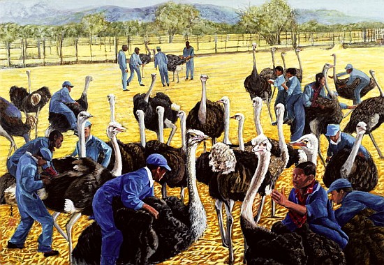 Ostrich Farm, 1988 (gouache on rice paper)  od Komi  Chen