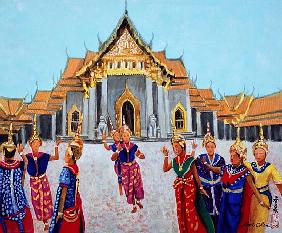 Traditional Thai Dance, 1990 (gouache on silk) 