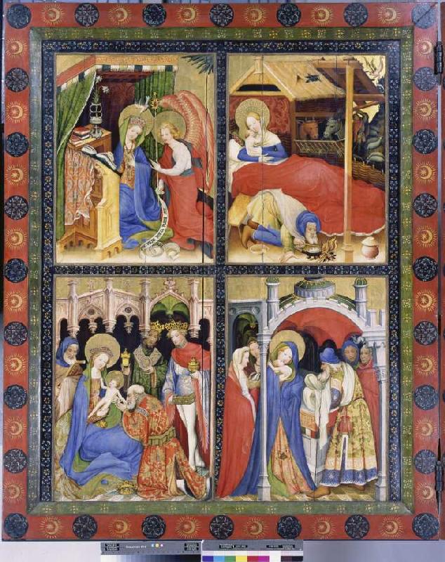Altarflügel - Links: o.li. Ankündigung der Geburt Christi, o.re. Geburt Christi, u.li. Anbetung der  od Konrad von Soest
