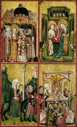 Altarflügel mit der Vermählung Marias, der Verkündigung, der Flucht nach Ägypten und dem 12-jährigen od Konrad von Soest