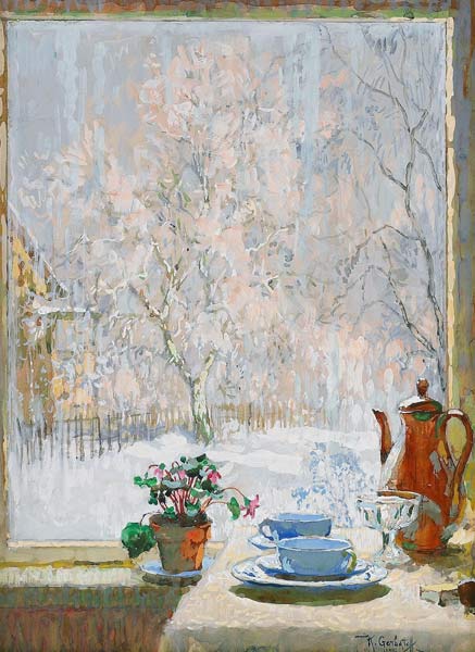 Winterblick durch das Fenste od Konstantin Ivanovich Gorbatov