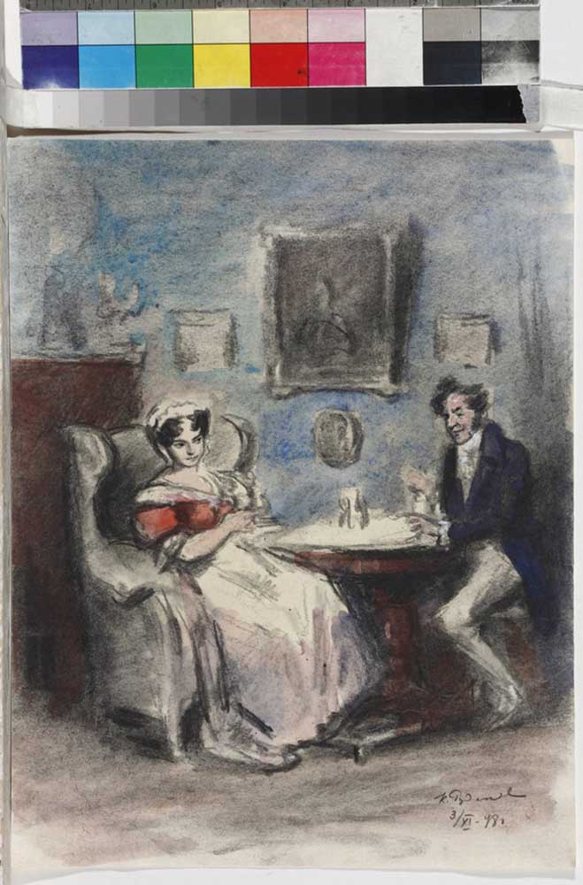 Illustration for the poem Count Nulin by A. Pushkin od Konstantin Iwanowitsch Rudakow