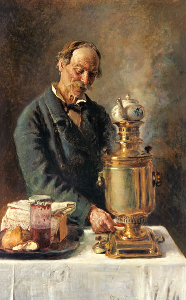 Tea drinker at the samovar od Konstantin Jegorowitsch Makowski