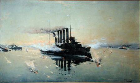 Cruiser 'Askold' fighting on July 28th 1904 in the Yellow Sea od Konstantin Veshchilov