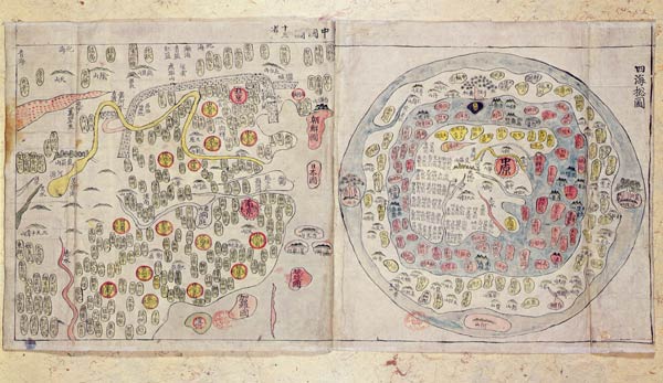 Sino Korean world map, c.1800 (hand-coloured print) od Korean School