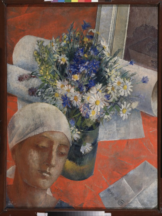 Flowers and a Woman's head od Kosjma Ssergej. Petroff-Wodkin