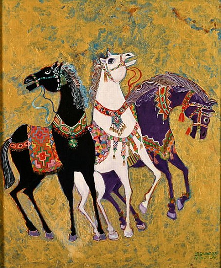 3 Horses, 1975 (acrylic on board)  od Laila  Shawa