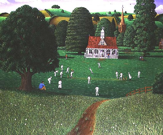 Cricket Match at St. Mary''s Grange, Wilts, 1986 (acrylic on linen)  od Larry  Smart
