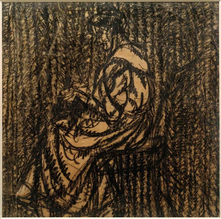 Ohne Titel (Sitzende Frau, von links, bei der Handarbeit)  od László Moholy-Nagy