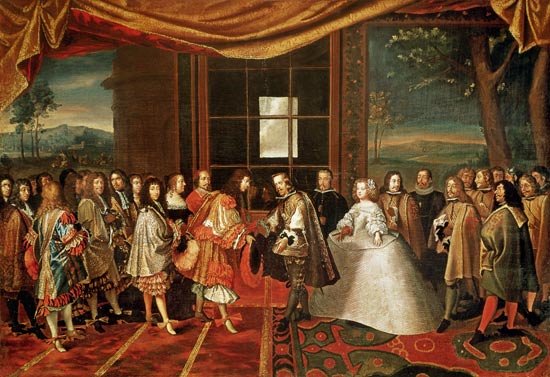 Meeting between Louis XIV (1638-1715) and Philippe IV (1605-65) at Isle des Faisans od Laumosnier