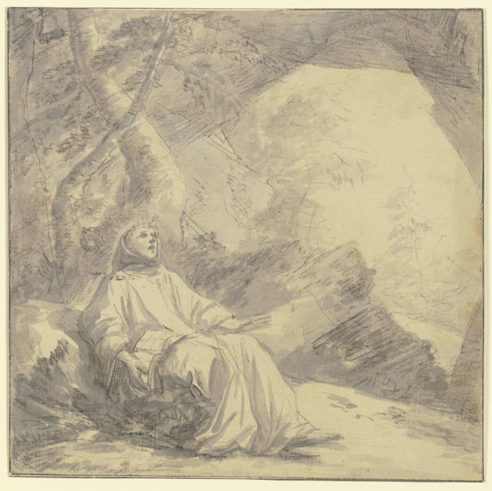 Der Heilige Franziskus in der Höhle od Laurent de La Hire