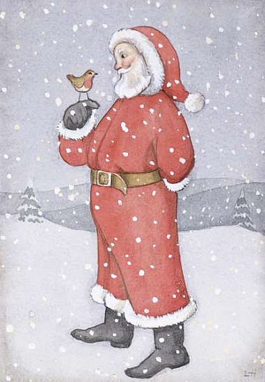 Father Christmas and a Robin (w/c on paper)  od Lavinia  Hamer