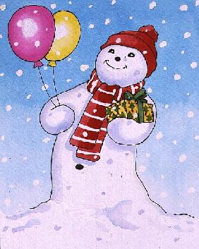 Snowman with Balloons, 1996 (w/c) 