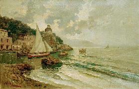 Summery Adriatic coast with fishing boats