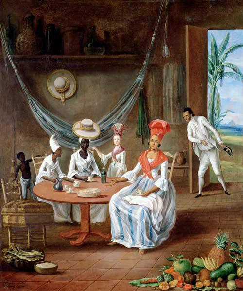 A Mulatto Woman with her White Daughter Visited by Negro Women in their House in Martinique